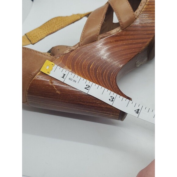 Miz Mooz Women's Size 9  Petra Brown Yellow Leather Peep Toe High Heel Sandals - Picture 11 of 16